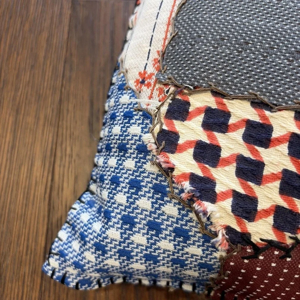 Vtg 70sHandmade Multi Color QUILT Patchwork throw pillow retro prop Hippie BoHo